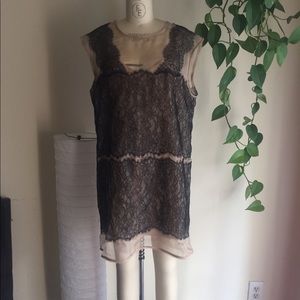 BCBG Max Azria Black Sheer Lace Shift with Slip